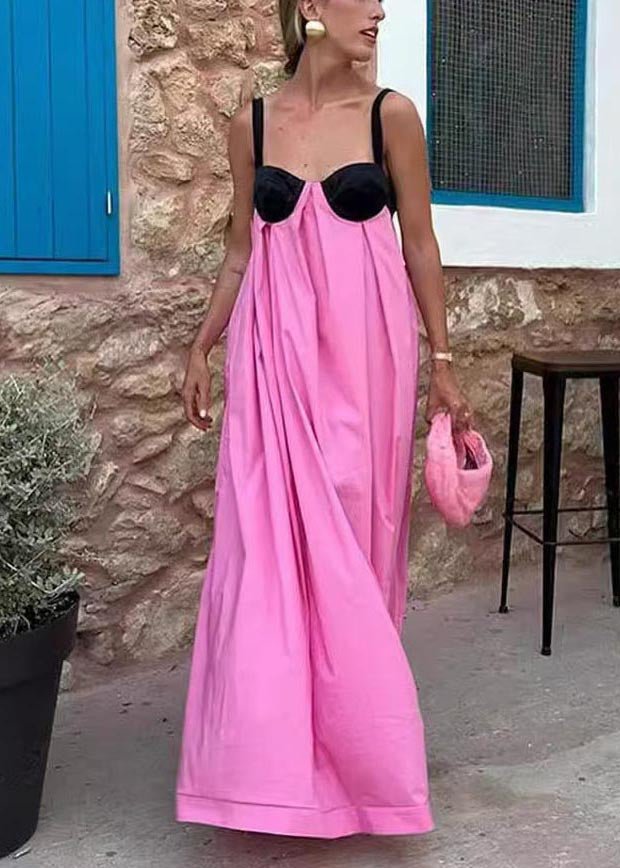 Robe de soirée d'été en coton patchwork avec bustier rose italien - Street-Wave