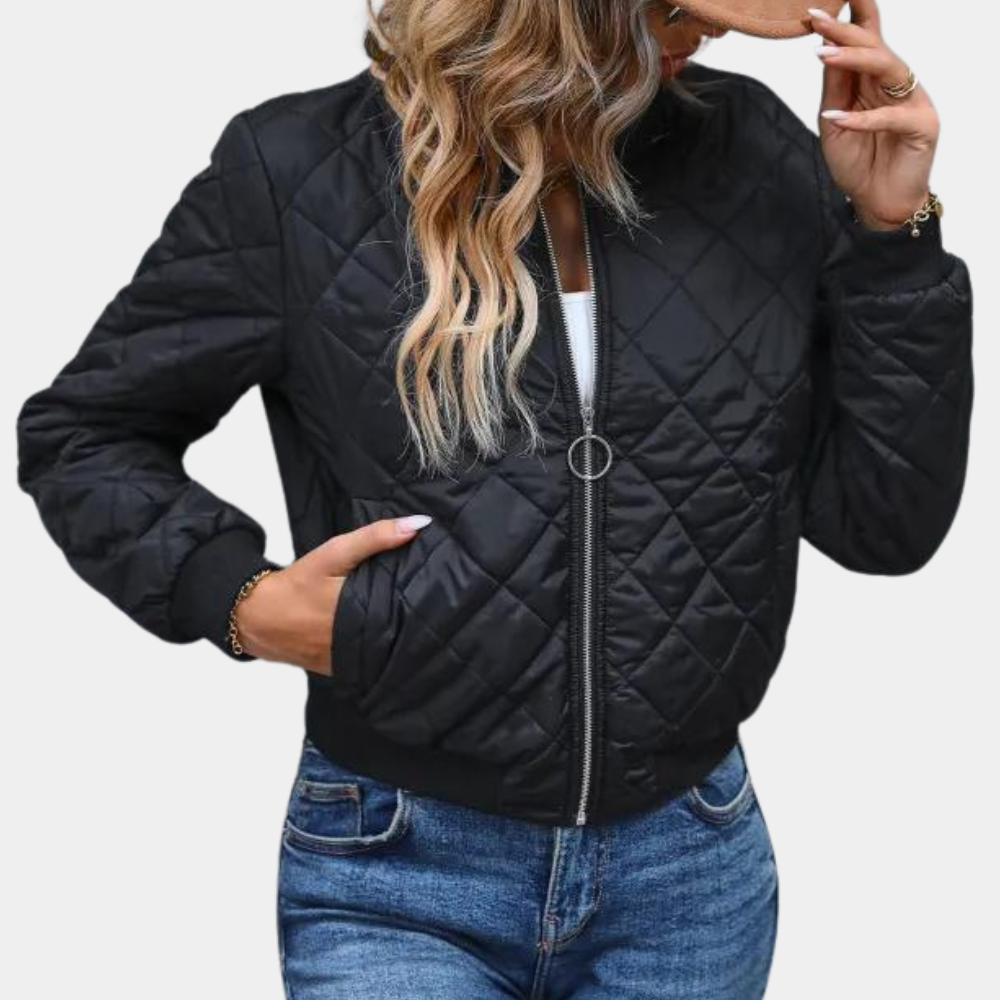 Street-Wave Womens Quilted Bomber Jacket Warm Winter Coat With Full Zip For Trendy Women