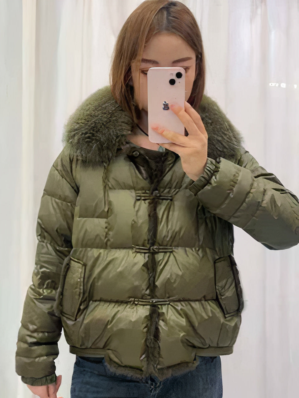 Street-wave Women's Vintage Puffer Down Coat With Soft Fur Collar For All-Season Warmth