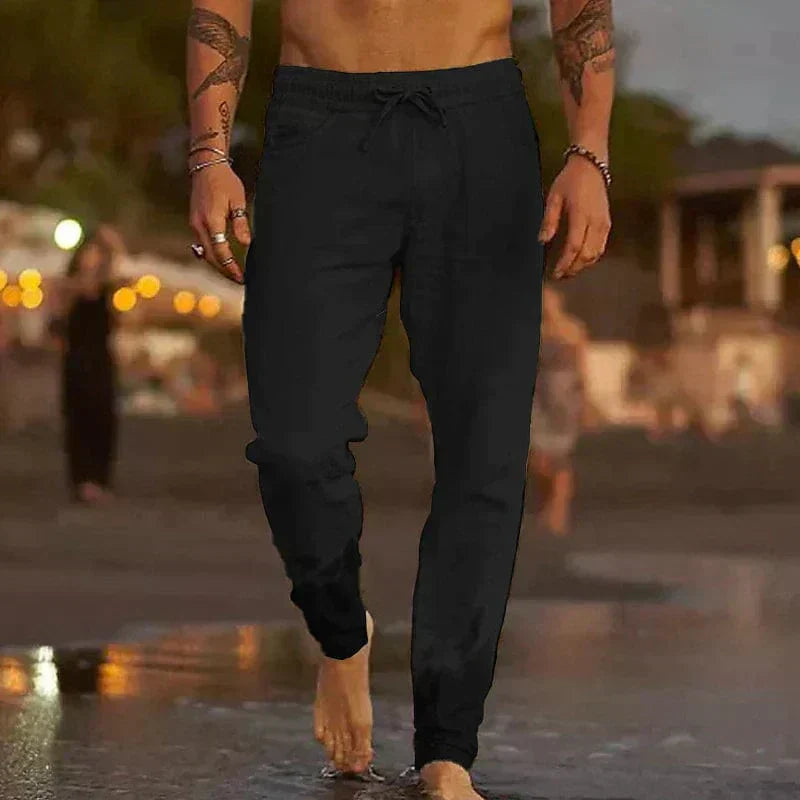 Men's Jogging Pants Breathable Cotton Relaxed Fit Elastic Waist With Drawstring For Everyday Comfort
