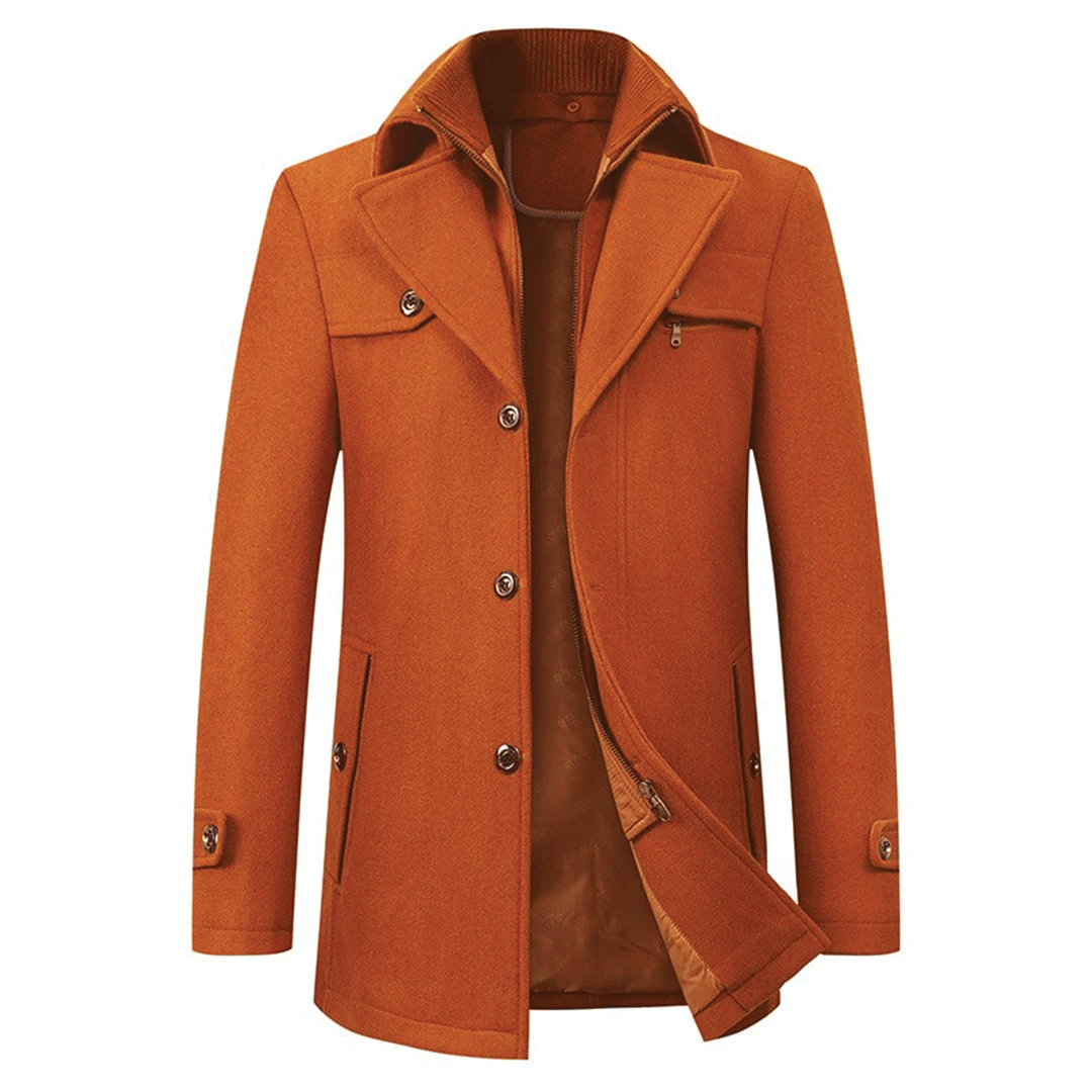 Street Wave Elijah Wool Blend Overcoat For Men Inner Zipper Stand Up Collar