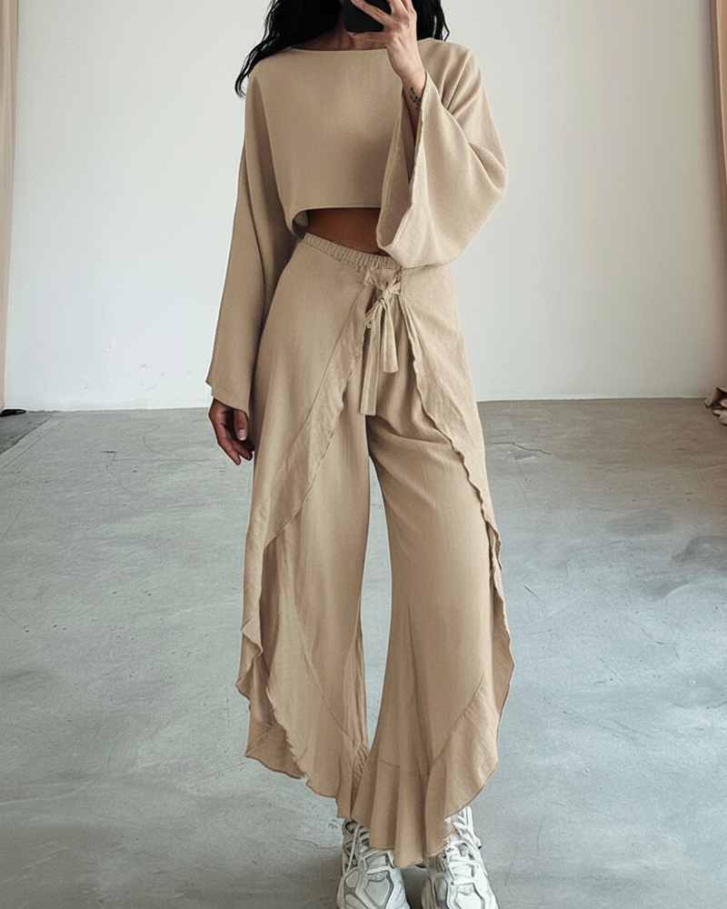 Street-Wave Stacy Gauze Two Piece Set Women Cropped Top