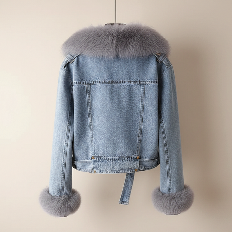 Street-Wave Cropped Denim Jacket With Faux Fur Lining Unisex Warmth
