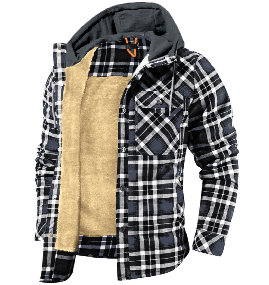 Street-Wave Nolan Plaid Hoodie Jacket For Men Warm Fleece Lined Coat