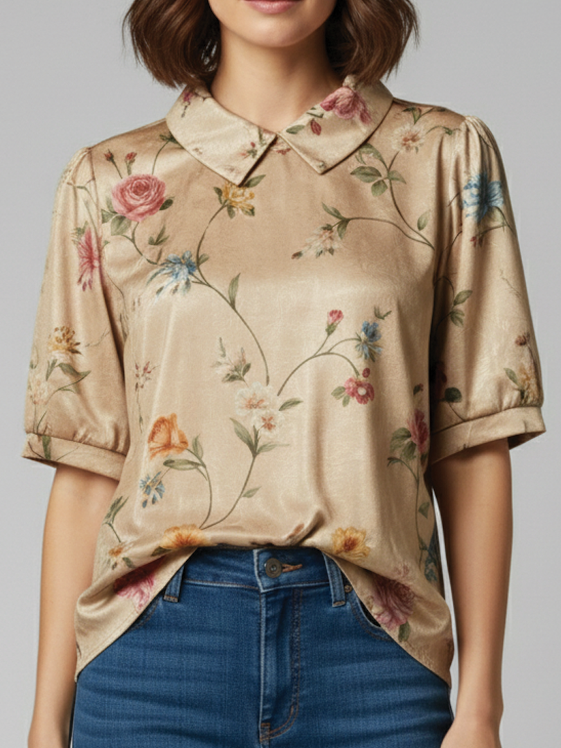 Stephanie Collared Short Sleeve Blouse Breathable Comfort Street Wave Women