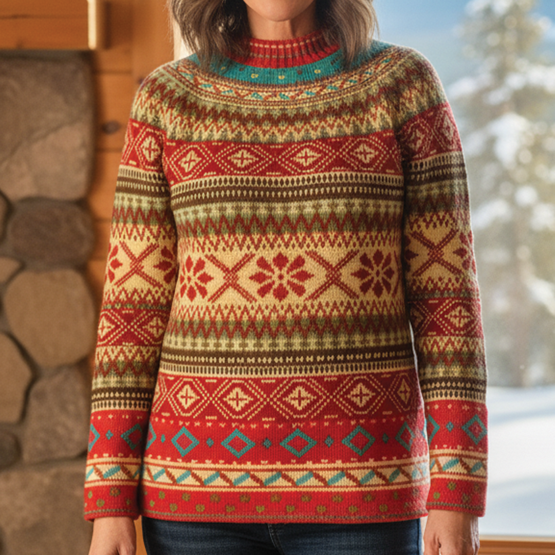 Patterned Knit Sweater Street Wave Unisex Multicolor Jacquard Cozy Layering