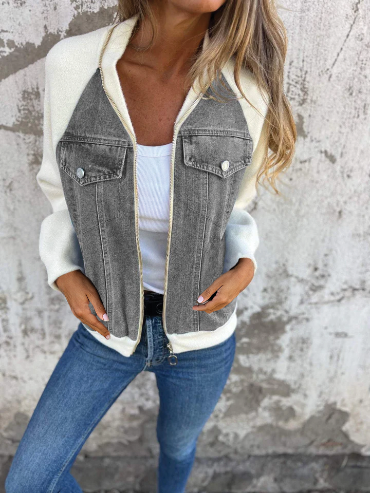Street-Wave Jill Zip-Up Denim Jacket Cozy Lining Unisex