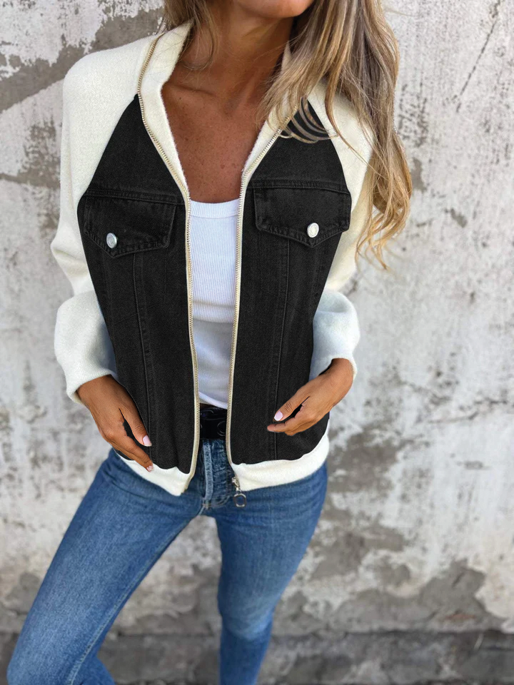 Street-Wave Jill Zip-Up Denim Jacket Cozy Lining Unisex