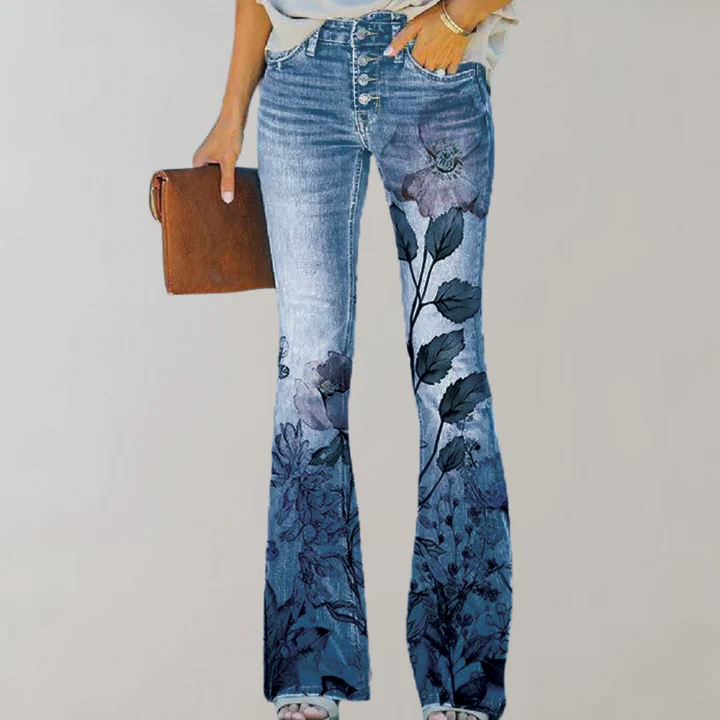 Street Wave Teresa Flared Jeans With Floral Print Unisex