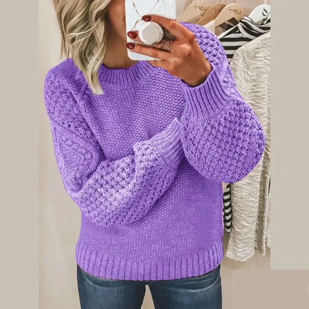 Streetwave Pink Crewneck Knit Sweater For Women Classic Cozy Soft Knit Long Sleeve Pullover
