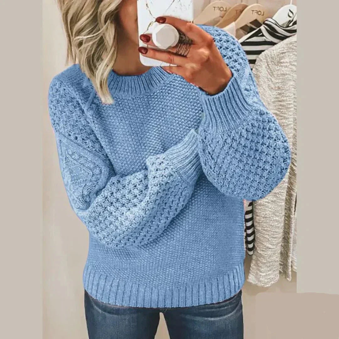 Streetwave Pink Crewneck Knit Sweater For Women Classic Cozy Soft Knit Long Sleeve Pullover