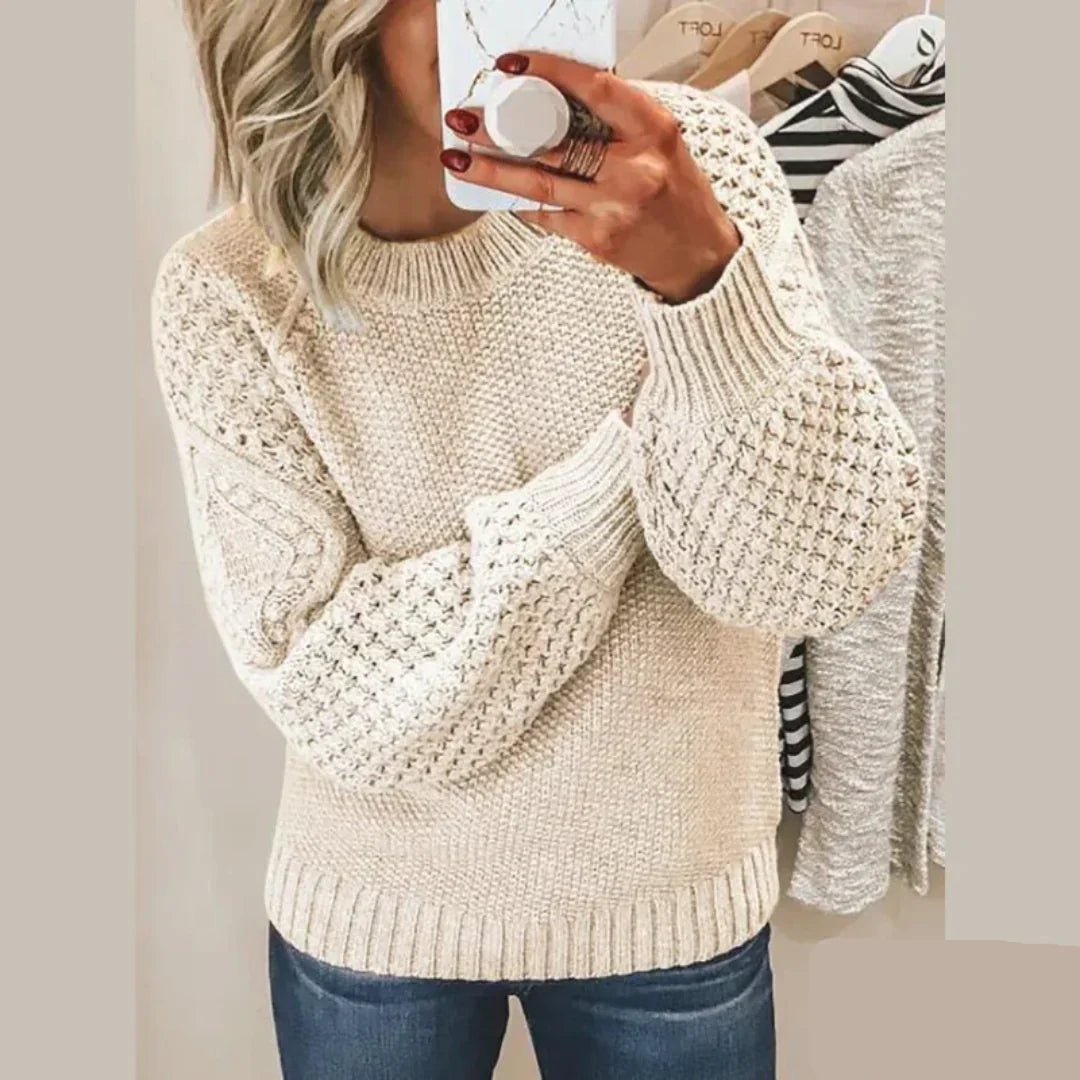 Streetwave Pink Crewneck Knit Sweater For Women Classic Cozy Soft Knit Long Sleeve Pullover