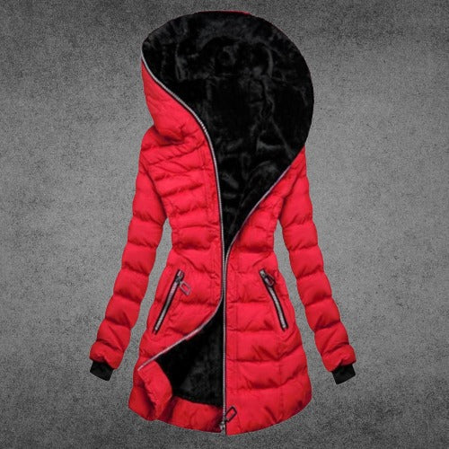 Street-Wave Women's Warm Elegant Winter Coat With Plush Fur Hood For Everyday Winter Style Cozy