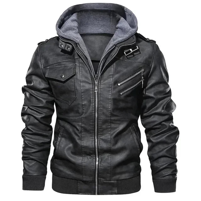 Streetwave Leather Biker Jacket For Men With Hood Modern Stylish Moto Coat Premium Construction For A Rugged City Look