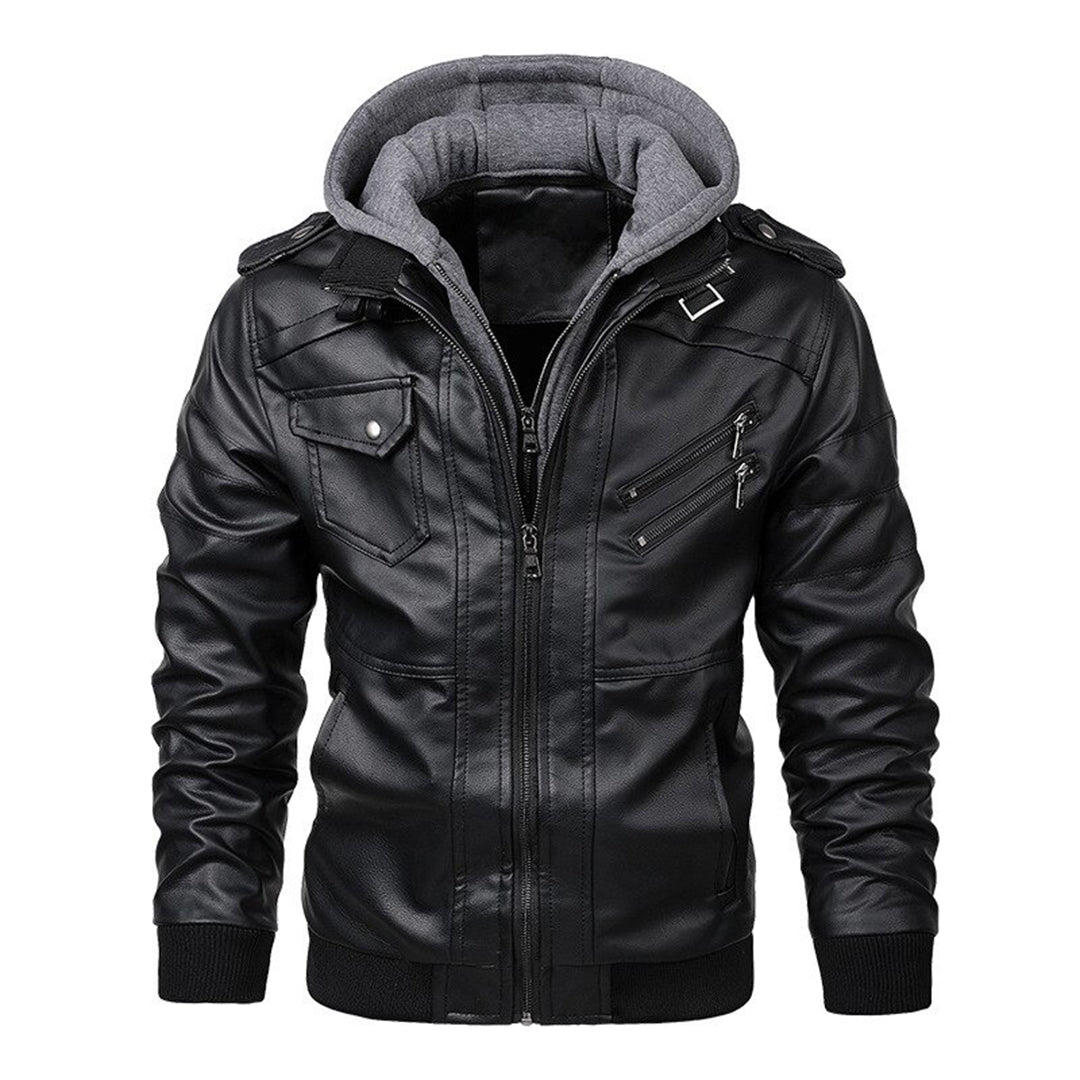 Street-Wave Men's Leather Jacket With Hood Premium, Sustainable Outerwear For Cold Weather