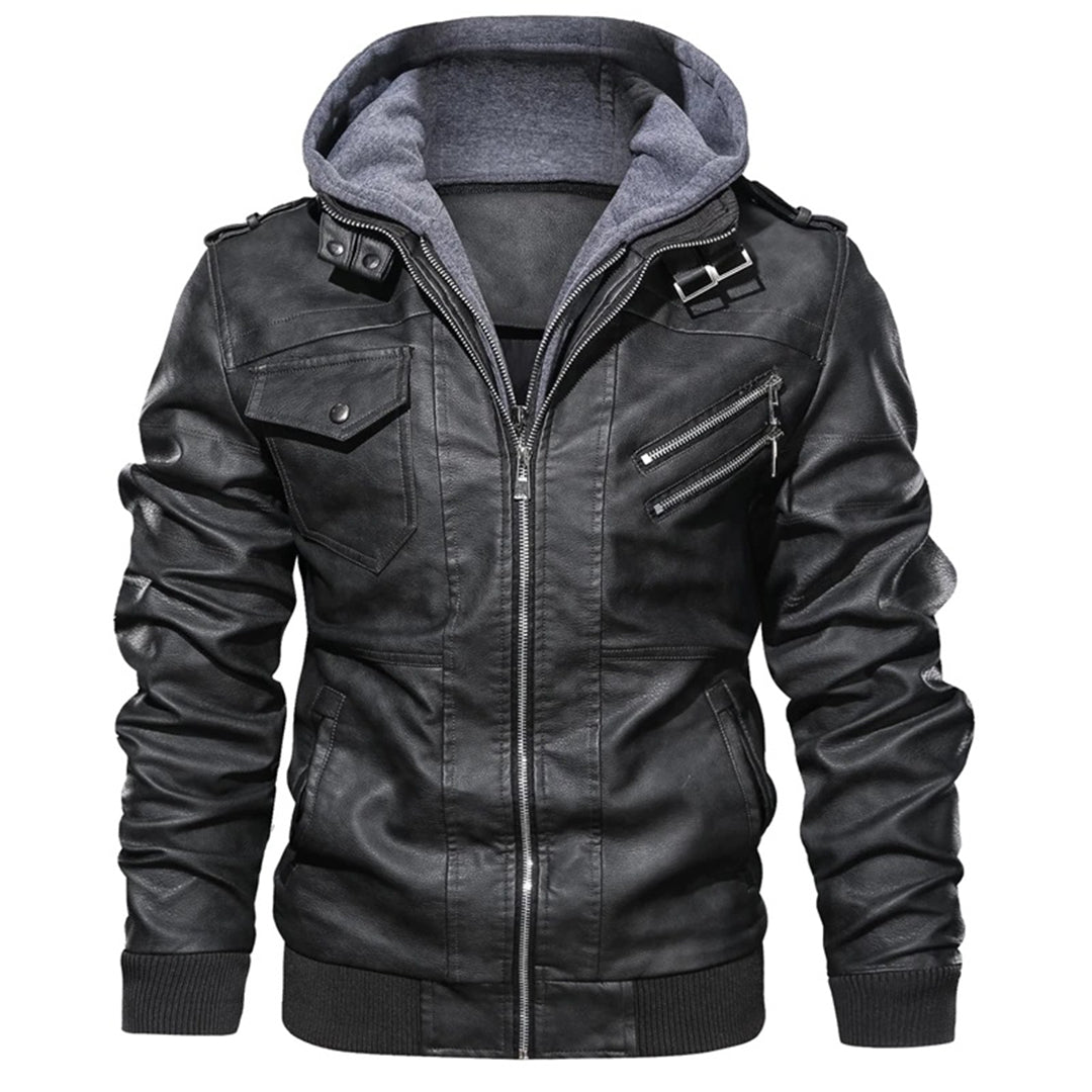 Street-Wave Men's Leather Jacket With Hood Premium, Sustainable Outerwear For Cold Weather