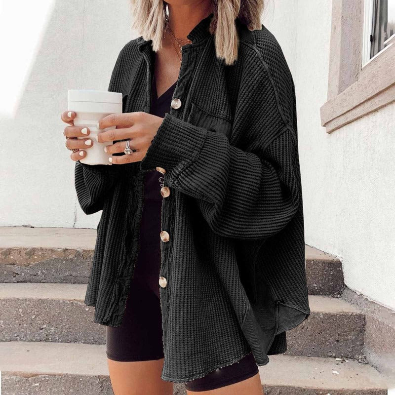 Street-wave Women's Cozy Waffle Knit Cardigan Oversized Soft Durable Everyday Essential