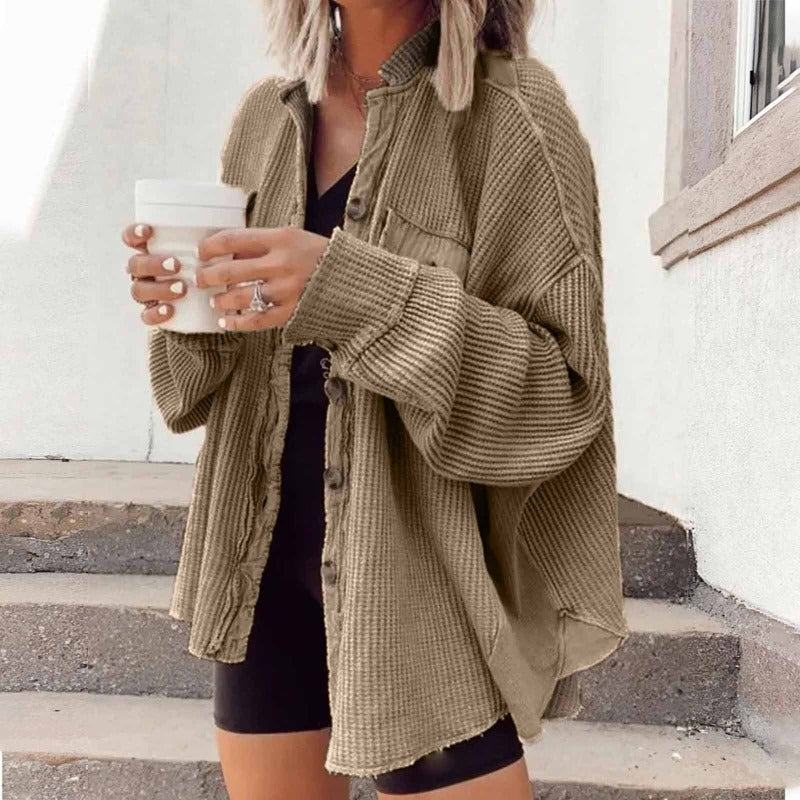 Street-wave Women's Cozy Waffle Knit Cardigan Oversized Soft Durable Everyday Essential