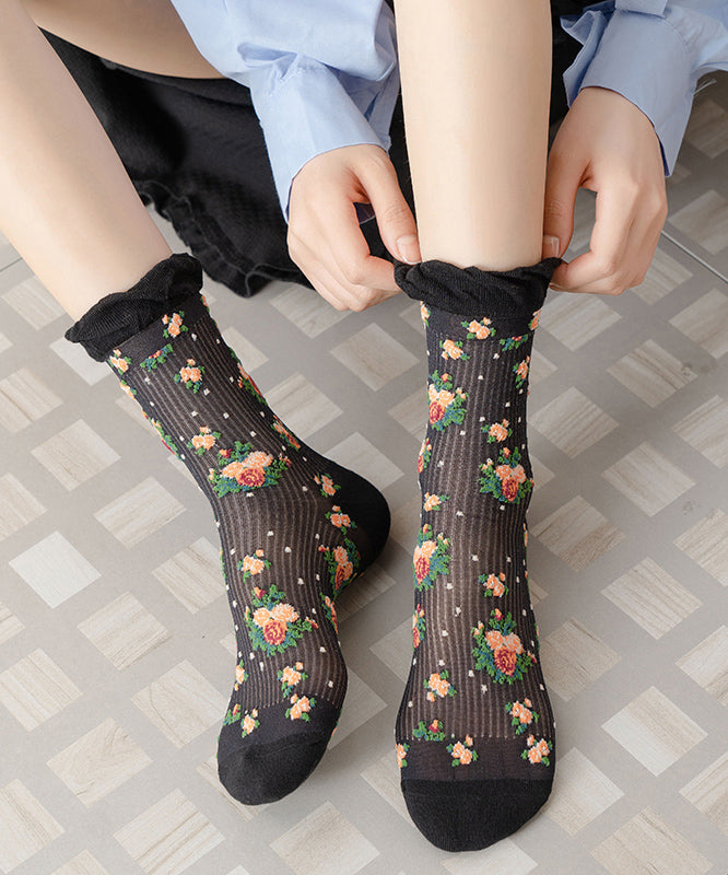 Chaussettes mi-hautes fines à motif floral japonais mignon pour l'été - Street-Wave