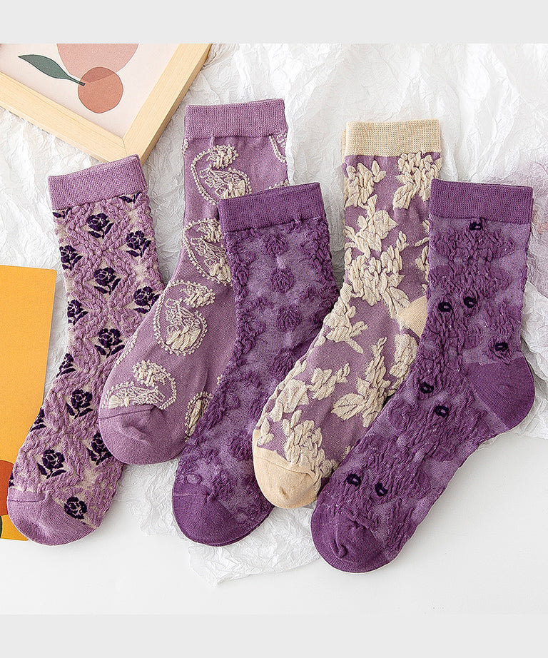 Chaussettes mi-mollet polyvalentes en jacquard violet de style japonais pour l'automne - Street-Wave