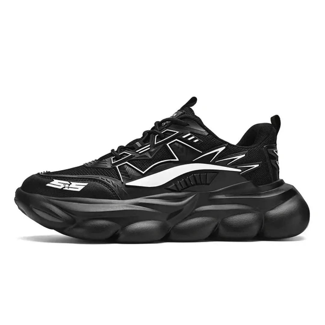 Jarek PulseWave Sneakers by Street-Wave Lightweight Black Running Shoes With Dual Pull Tabs And Lightning Accents