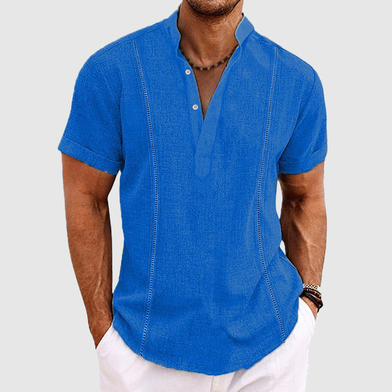 Men's Relaxed Fit Linen Shirt With Short Sleeves And Button Closure Breathable Style By Street-Wave