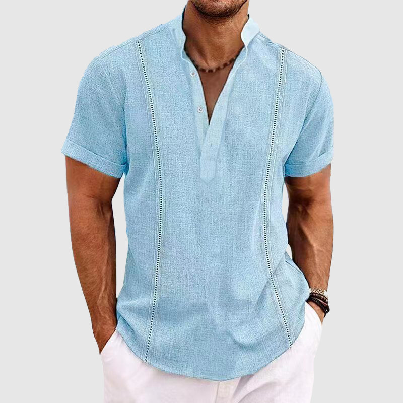 Men's Relaxed Fit Linen Shirt With Short Sleeves And Button Closure Breathable Style By Street-Wave