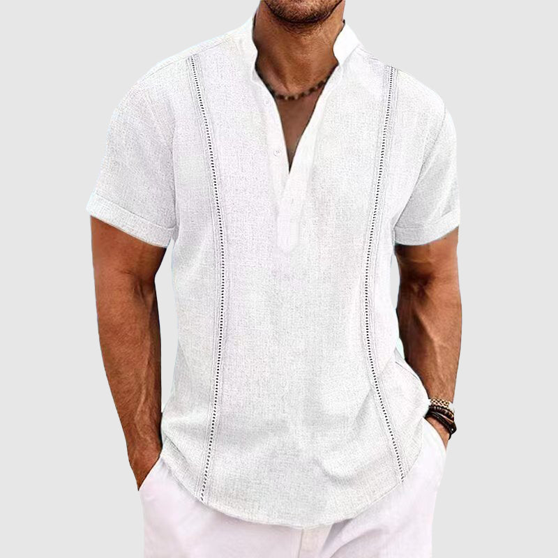 Men's Relaxed Fit Linen Shirt With Short Sleeves And Button Closure Breathable Style By Street-Wave