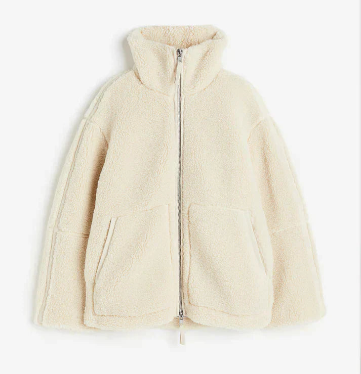 Street-Wave Teddy Jacket For Women Ultra Soft Cozy Warmth With Full Zip High Collar Pockets