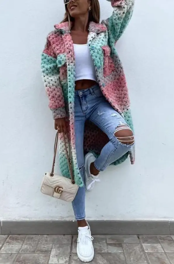 Streetwave Multicolor Tweed Jacket With Pockets For Women Cozy Fashion Coat Everyday Streetwear Layering
