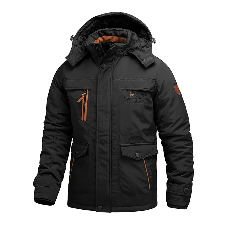 Men's Winter Jacket Windproof Insulated Hooded With Multiple Pockets And Adjustable Cuffs