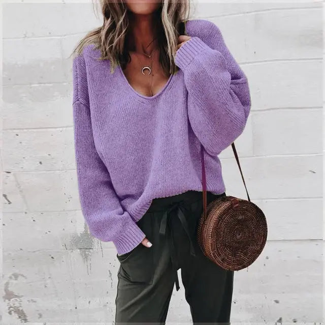 Streetwave V Neck Acrylic Knit Sweater for Women Cozy Casual Everyday Wear Versatile Lightweight Comfort
