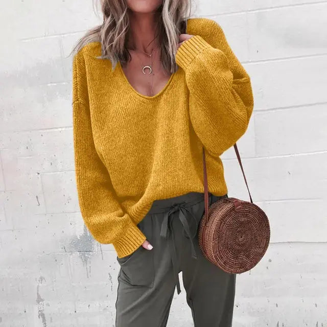 Streetwave V Neck Acrylic Knit Sweater for Women Cozy Casual Everyday Wear Versatile Lightweight Comfort