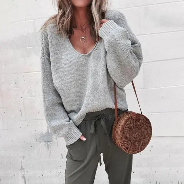 Streetwave V Neck Acrylic Knit Sweater for Women Cozy Casual Everyday Wear Versatile Lightweight Comfort