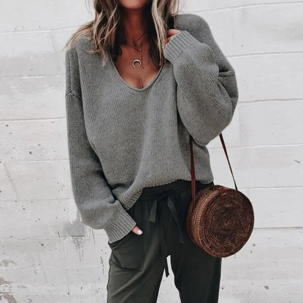 Streetwave V Neck Acrylic Knit Sweater for Women Cozy Casual Everyday Wear Versatile Lightweight Comfort