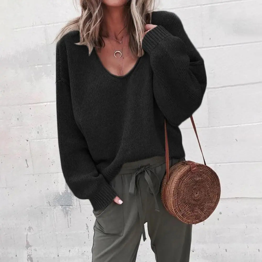 Streetwave V Neck Acrylic Knit Sweater for Women Cozy Casual Everyday Wear Versatile Lightweight Comfort