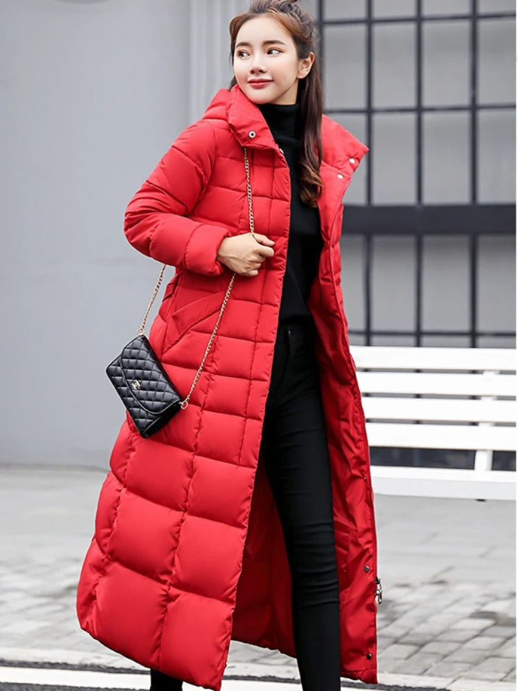 Street-wave Long Puffer Coat For Women Stylish Warm Winter Parka With Luxurious Fur Hood