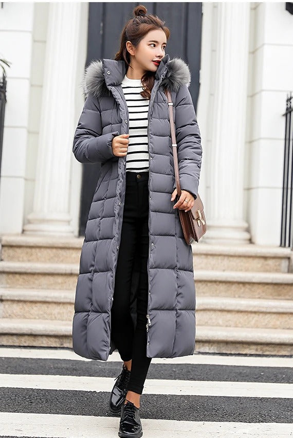 Street-wave Long Puffer Coat For Women Stylish Warm Winter Parka With Luxurious Fur Hood