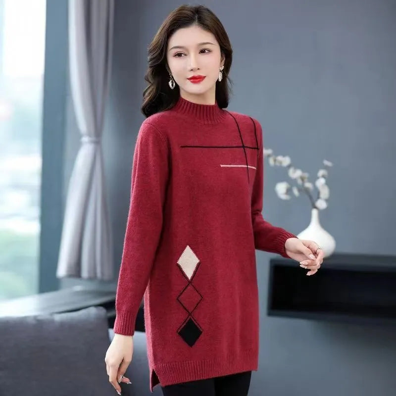 Street Wave Women Knit Dress Cozy Mock Neck Pullover For Fall Winter Casual Chic