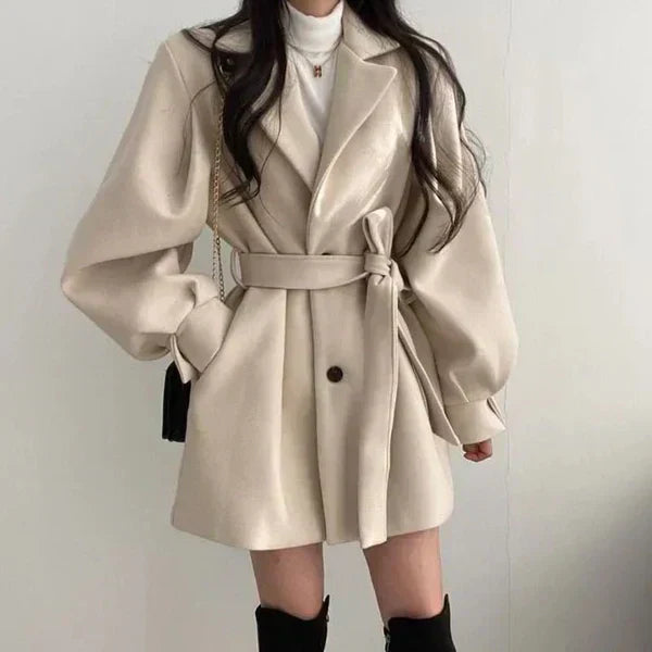 Street-wave Belted Short Coat For Women Versatile Elegant Outerwear Sustainable Easy-Care Comfortable