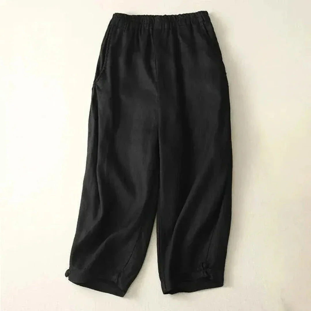 Julia Elastic Waist Cropped Linen Pants