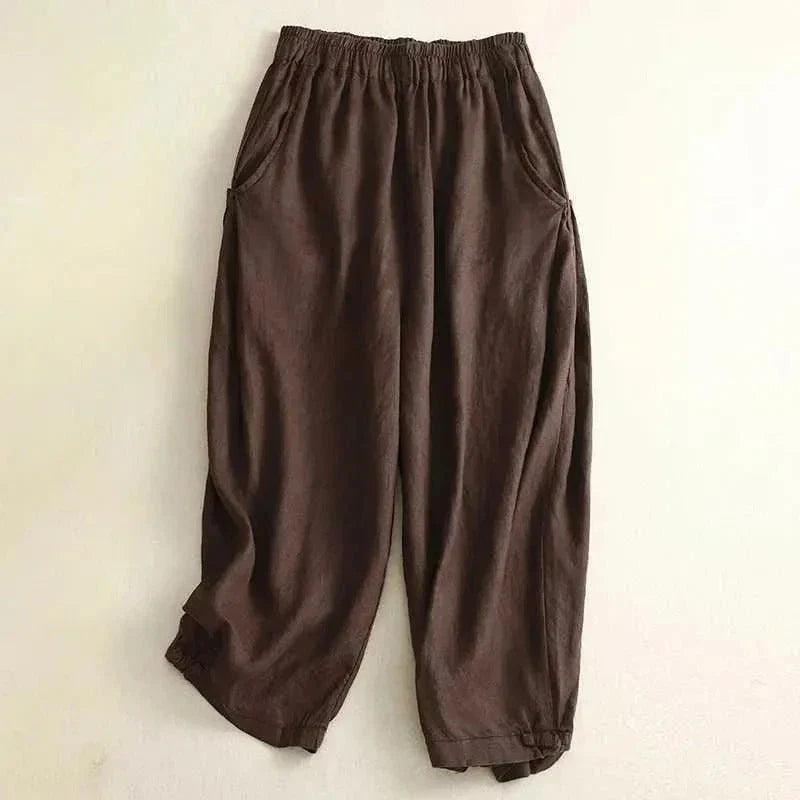 Julia Elastic Waist Cropped Linen Pants