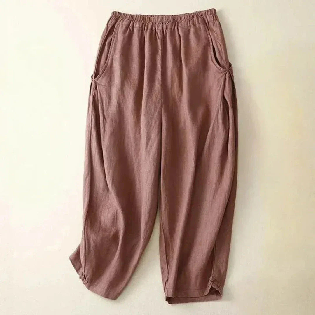 Julia Elastic Waist Cropped Linen Pants