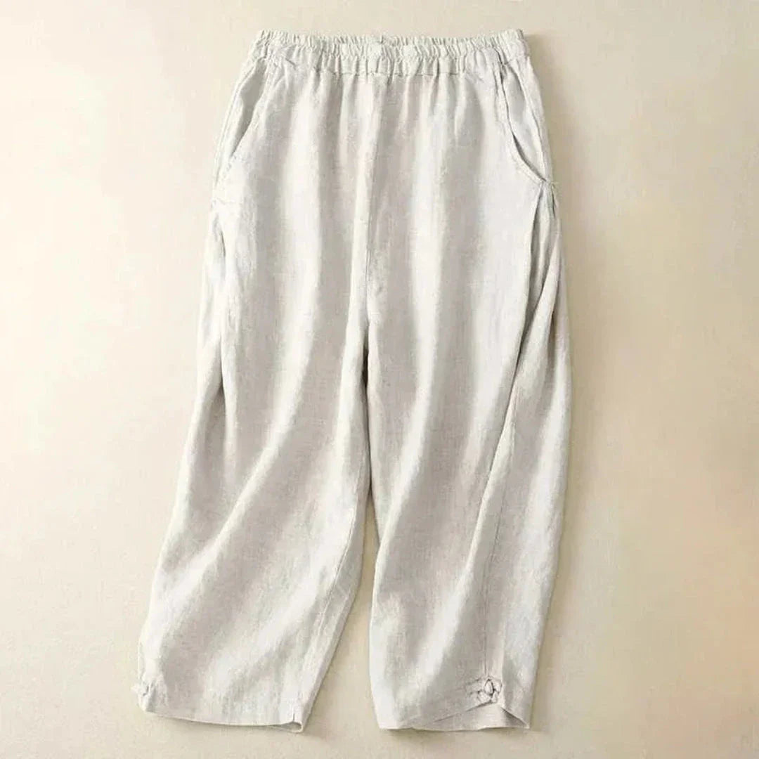 Julia Elastic Waist Cropped Linen Pants