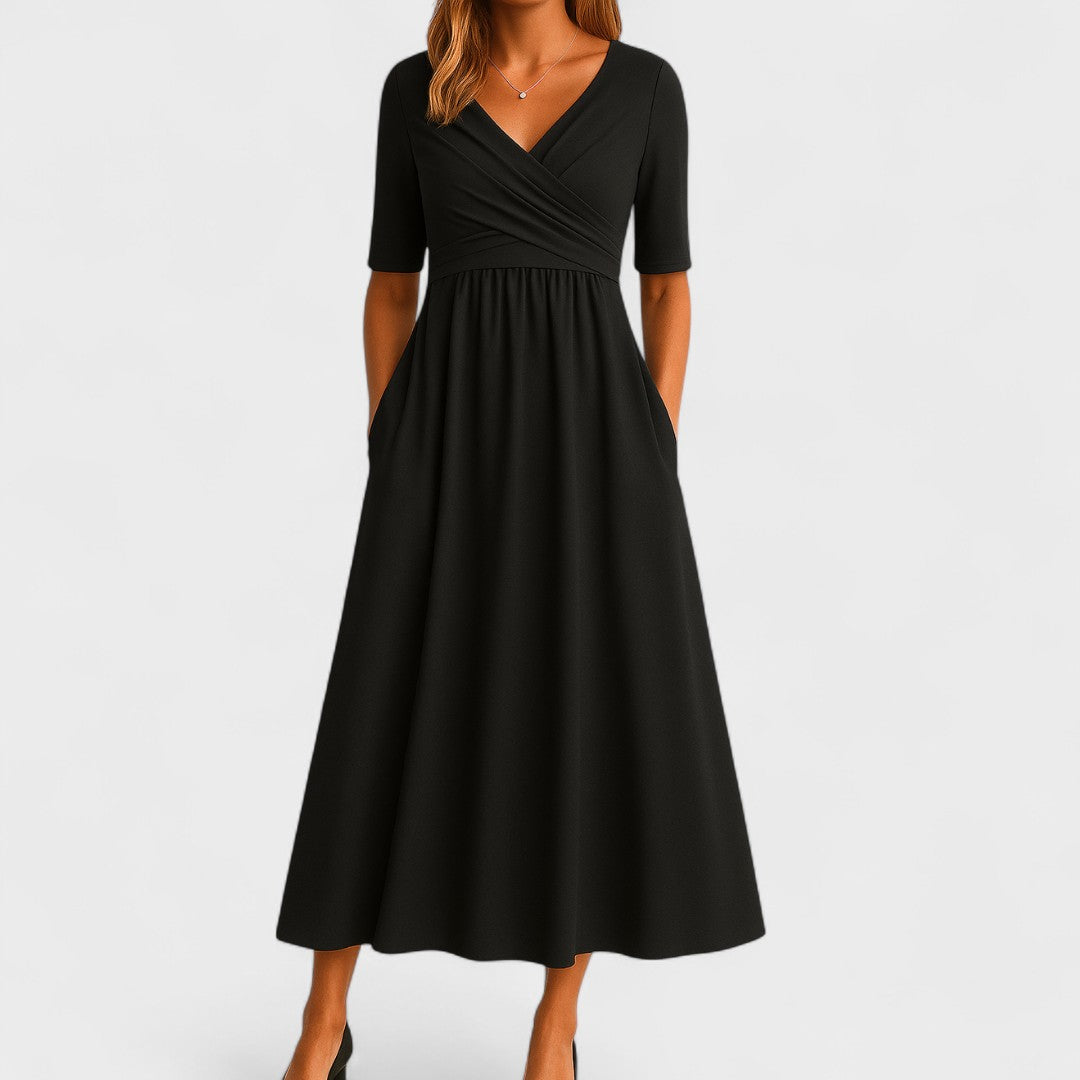 Street Wave Jessica V Neck Midi Dress For Women Flattering