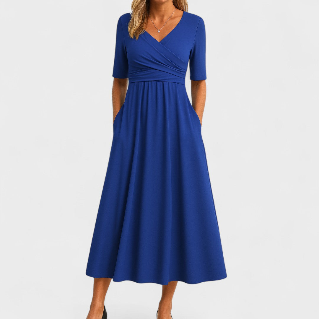 Street Wave Jessica V Neck Midi Dress For Women Flattering
