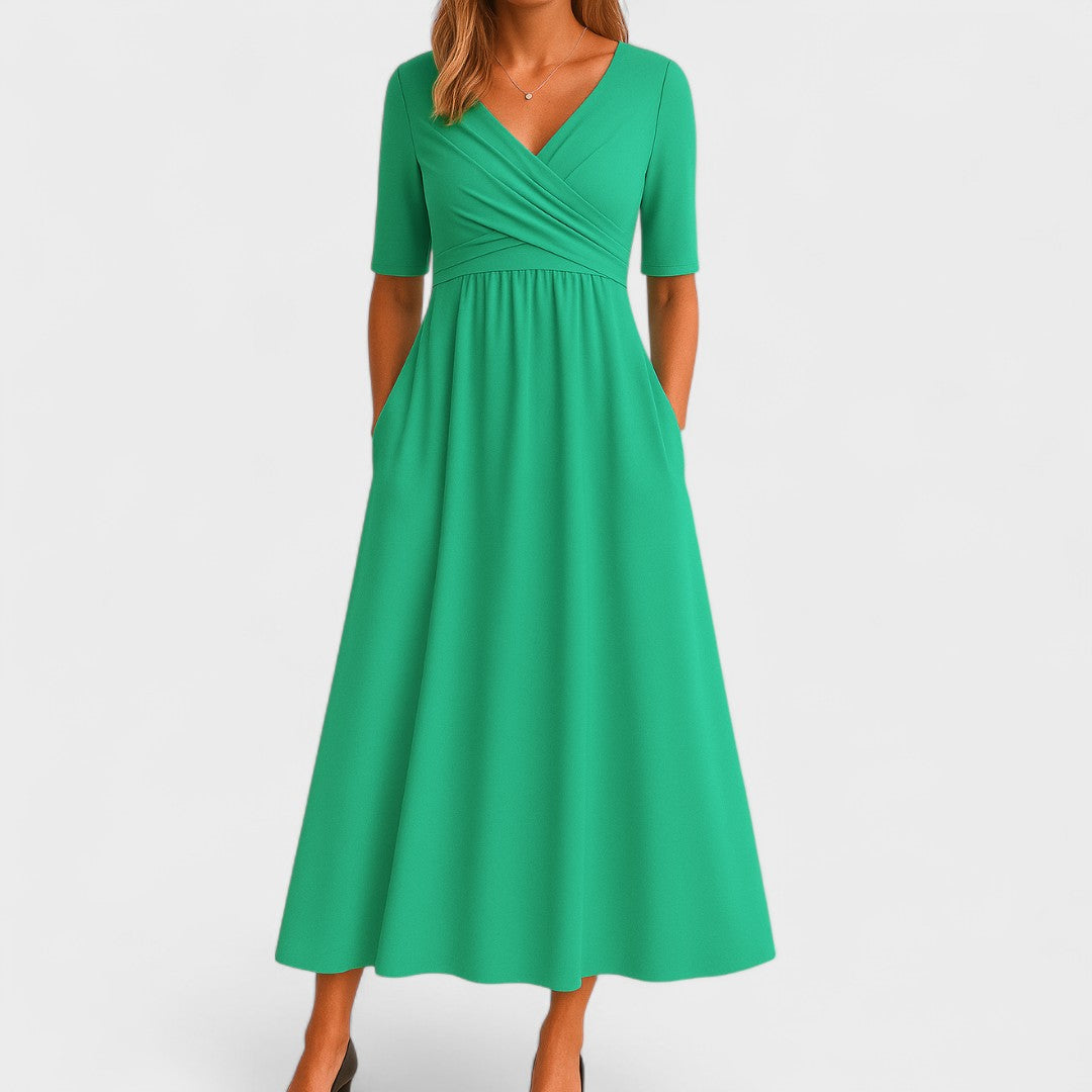 Street Wave Jessica V Neck Midi Dress For Women Flattering