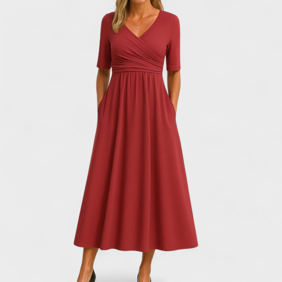 Street Wave Jessica V Neck Midi Dress For Women Flattering