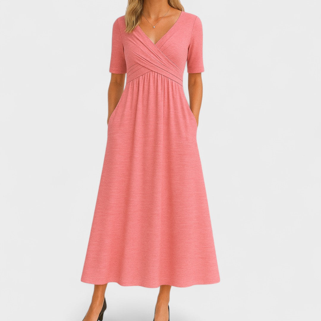 Street Wave Jessica V Neck Midi Dress For Women Flattering