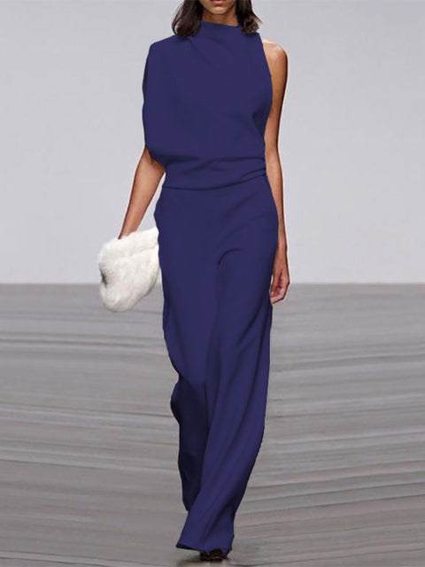 Street Wave Womens Jumpsuit Asymmetric One Shoulder Wide Leg Party Wear
